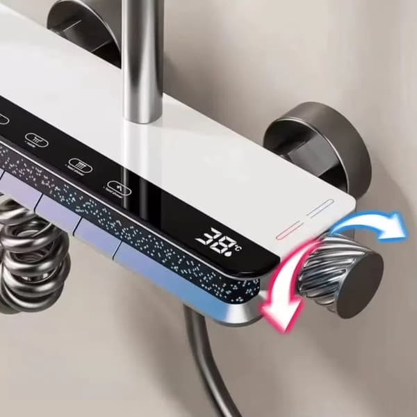 Digital Termostatisk Armatur med LED Spejl - Regnbruser, Stjernelys, 3-vejs, Messing Karfylder
