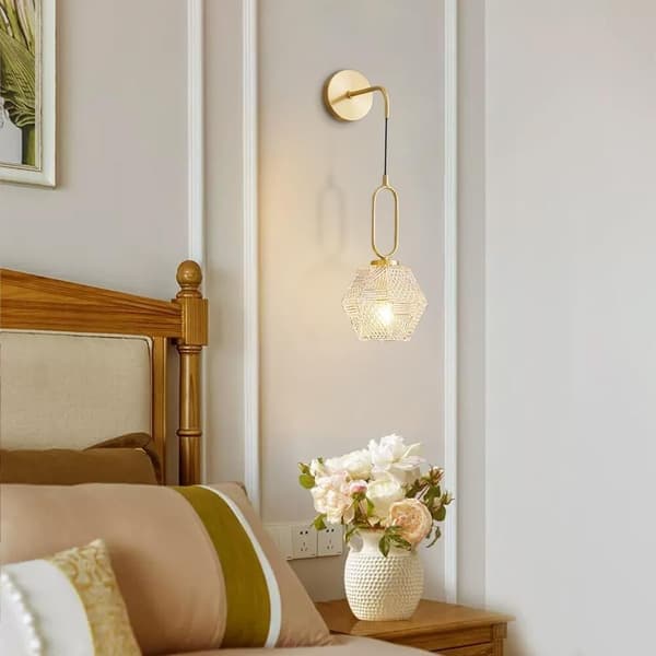 Vägglampa i glas - Infälld montering, mässing, lampskärm i glas, E27-sockel för sovrum, vardagsrum, kontor - Sänglampa Embedded mount