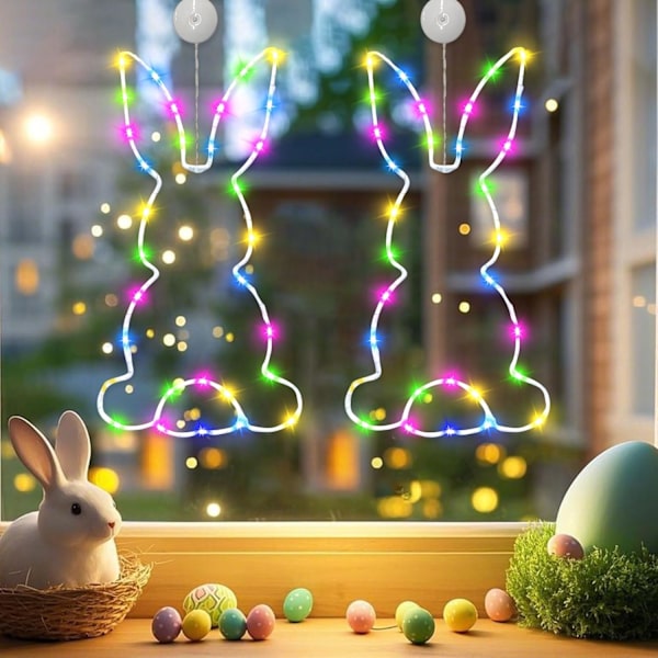 Easter Lighting Window LED 2-Pack – Easter Bunny Light Decoration with Suction Cup, Battery-Powered Easter Decoration Home A