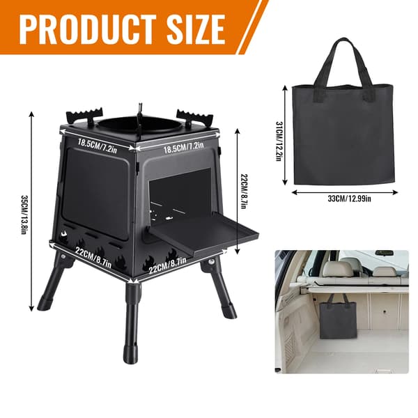 Bärbar hopfällbar vedspis - Utomhus camping eldstad med bärväska och handskar för vandring, backpacking, matlagning
