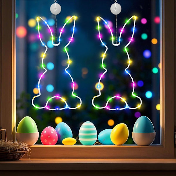 Easter Lighting Window LED 2-Pack – Easter Bunny Light Decoration with Suction Cup, Battery-Powered Easter Decoration Home C