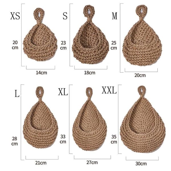 Handwoven Wall Mounted Storage Basket - For Vegetables & Fruit with Mesh Pocket 28×21cm