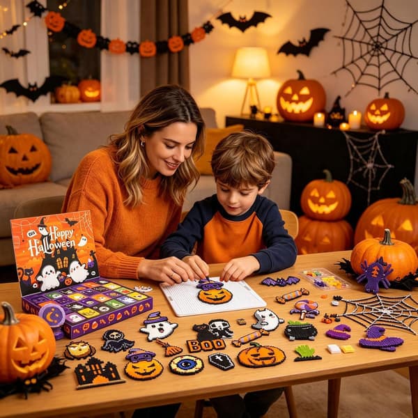 Halloween Advent Calendar for Kids, 24 Days, Beads and Pegboards with Tools and Templates, Creative Craft Set