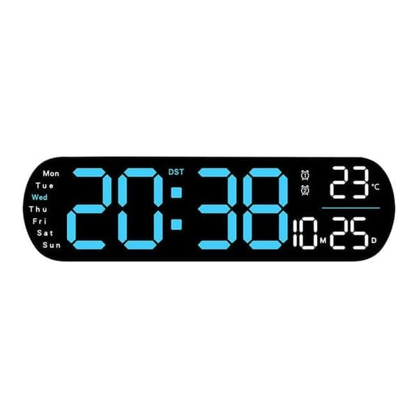 LED digitalt vægur – med temperatur, dato blå
