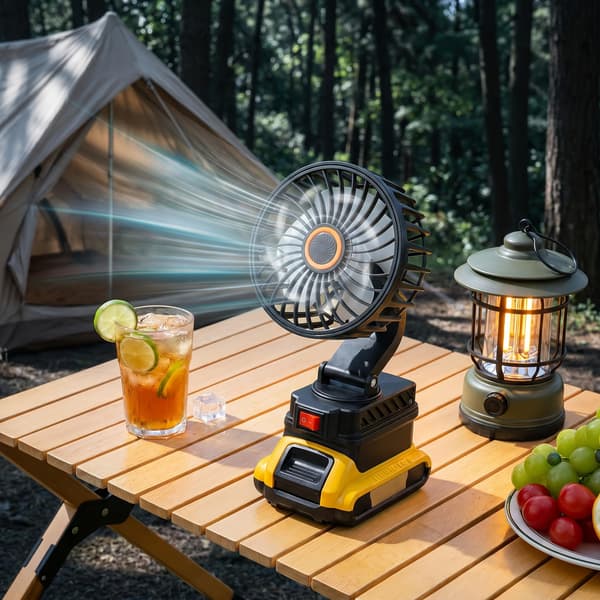 Bærbar campingventilator med Makita batteribase, stærk vind bordventilator, 360° justerbar til camping og arbejde Black