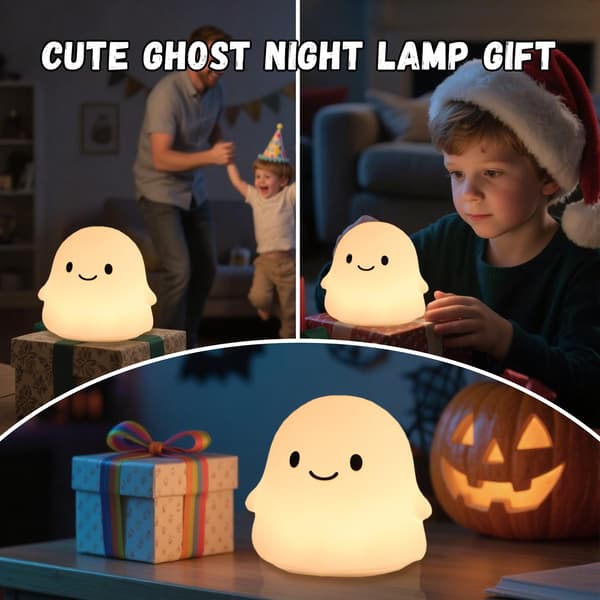 Halloween Spøkelse Nattlys for Barn, Myk Silikonlampe, USB Oppladbar, Timer Warm White