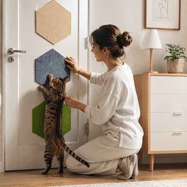 5-pak Kattekradsebræt 26 × 30 cm, Selvklæbende Kradsemåtte til Katte, Møbelbeskyttelse til Sofa og Væg Black