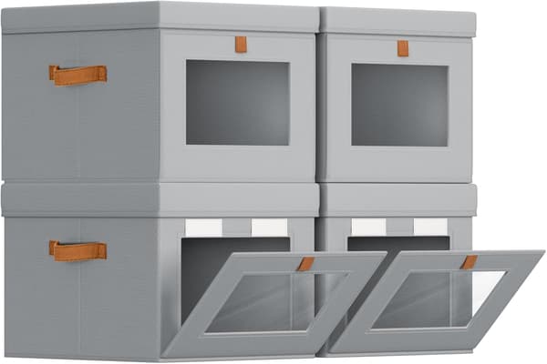 Stofkasser med låg 4/6 stk., foldbare opbevaringskasser med håndtag og vindue til tøj og tæpper Grey 4 Pack