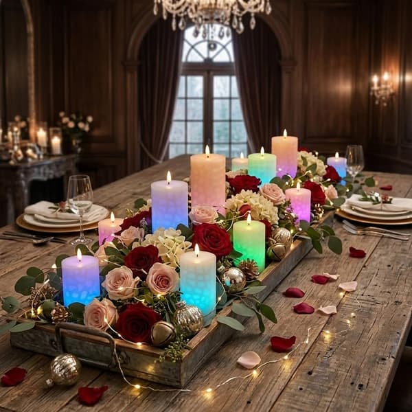 3-pack Flameless LED Candles with Color-Changing Lighting, 3D Flickering Flame, Remote Control, and Real Wax