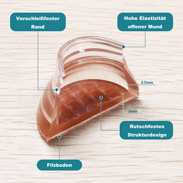 Tysta Stolsbensskydd i Silikon & Filt – För Sneda och Raka Ben, Golvskydd (16/32-pack) transparent M