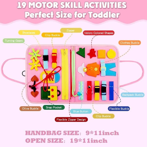 Montessori Busy Board Toy för Barn 1–4 År – Utbildande Sensorisk Lekbräda rosa