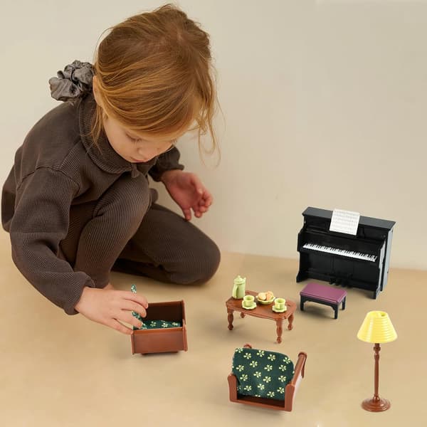 Dukkehus Tilbehør Sæt, 17 Dele Miniaturemøbler til Stue | DIY Dekoration & Julepynt til Dukkehus