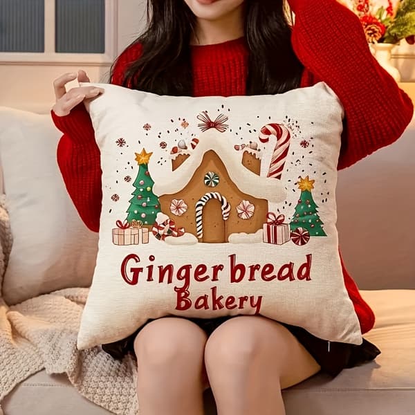 Christmas Pillow Covers 45x45 cm 4-pack with Gingerbread and Candy Canes, Decorative Sofa Cushions 45x45cm