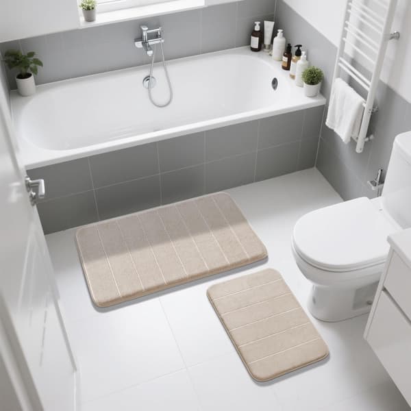 Memory Foam Bathroom Mat, Soft Absorbent and Quick-Drying, Non-Slip and Machine Washable Mat for Shower and Bathtub Camel 50x80cm