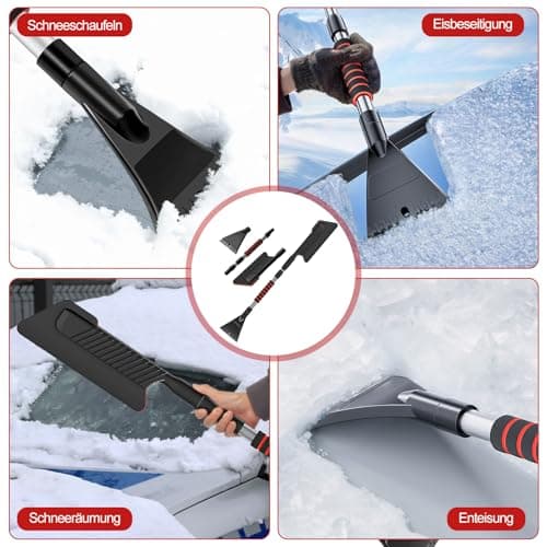 Car Ice Scraper, 102 cm Long, Telescopic Snow Brush, Detachable Ice Scraper with Rubber Squeegee, Ergonomic Foam Handle, 180° Rotating Brush Head