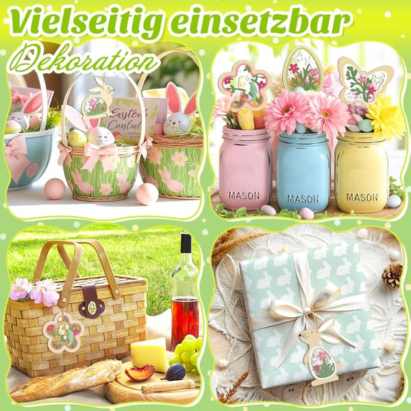 24-Pack Easter Decoration Hanging Wood - Easter Hangers with Easter Bunny, Eggs, Flowers & Butterflies Spring Decoration Pink