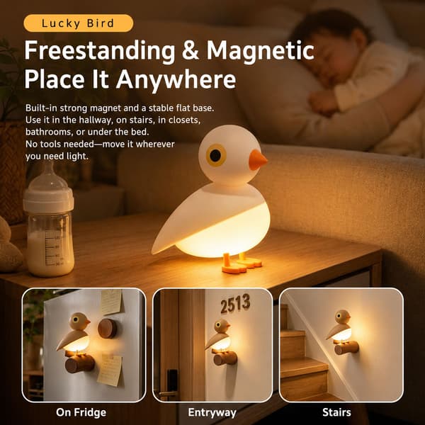 Genopladelig Fugle Vægnatlampe, Bevægelsessensor, Magnetisk Montering & Berøringskontrol White