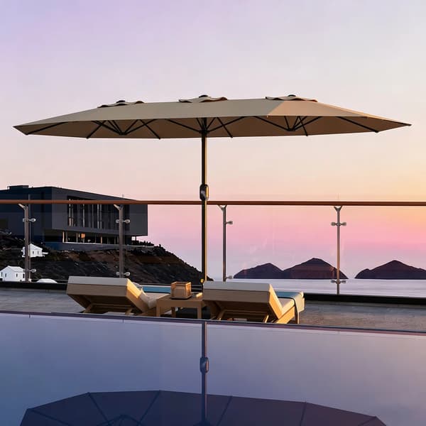 15x9FT Rektangulær Terrasseparasol - Grå, Håndsving til Solskærm til Marked, Poolside Terrasse, Altan (Base Ikke Inkluderet) Gray