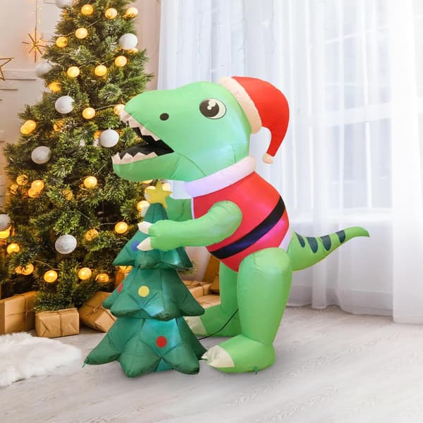 Grøn dinosaur 1,45 m, oppustelig LED-juledekoration til græsplæne, have og terrasse