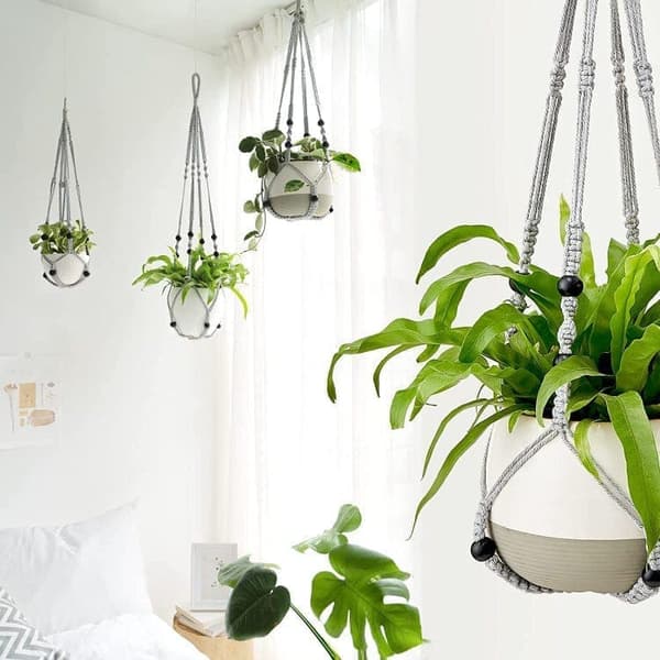 2 kpl Makramee-kasviteline – 89 cm – Boho-riippuva ruukunpidike sisätilojen sisustukseen harmaa
