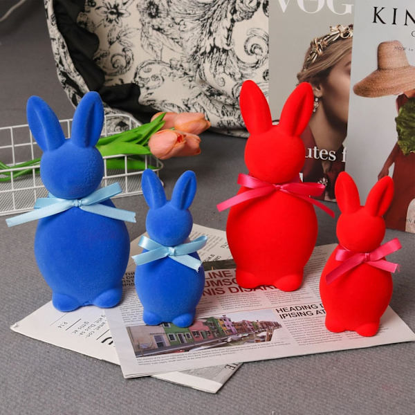 Easter Bunny Figurine Set 2-Pack – Flocked Easter Decoration 20cm & 14cm, Table Decoration for Easter and Spring Home Red 2pcs
