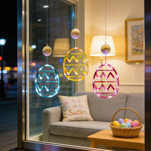 Easter Decoration 3-piece – Luminous Rabbit & Egg Light String for Windows, Indoors and Festive Atmosphere 3 Easter Eggs