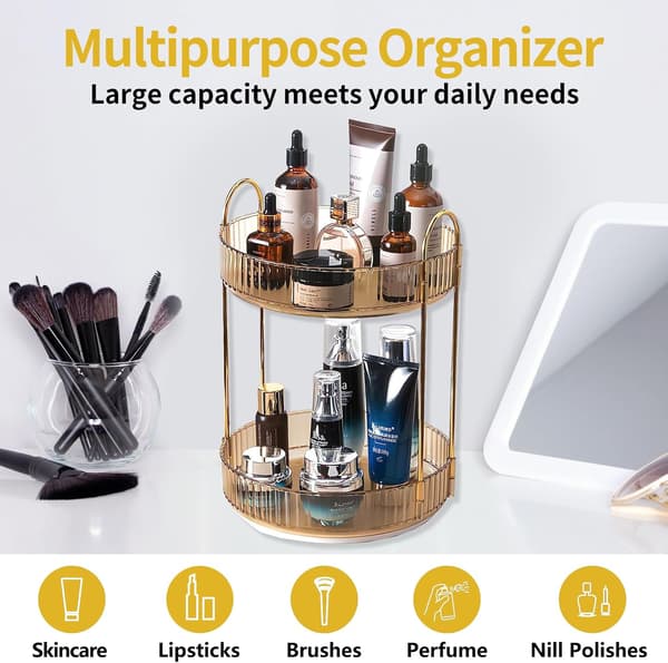 Makeup-stativ - 2 eller 3 skuffer Makeup-opbevaring 360 Roterende Makeup-stativ Organizer Makeup-værktøjer guld