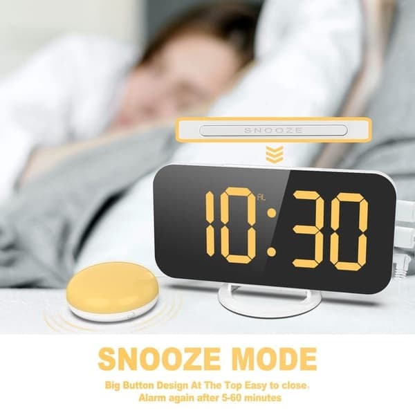 Extra Strong Digital Alarm Clock for Deep Sleepers | With Bed Shaker + Adjustable LED Lighting | Dual Alarm & Snooze Function gul