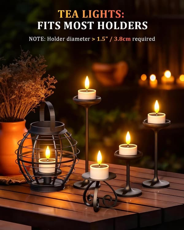6/12-pack Solar Powered LED Lights with Flickering Flame, Waterproof Tealights for Lanterns, Garden, Patio, and Decoration 6pcs