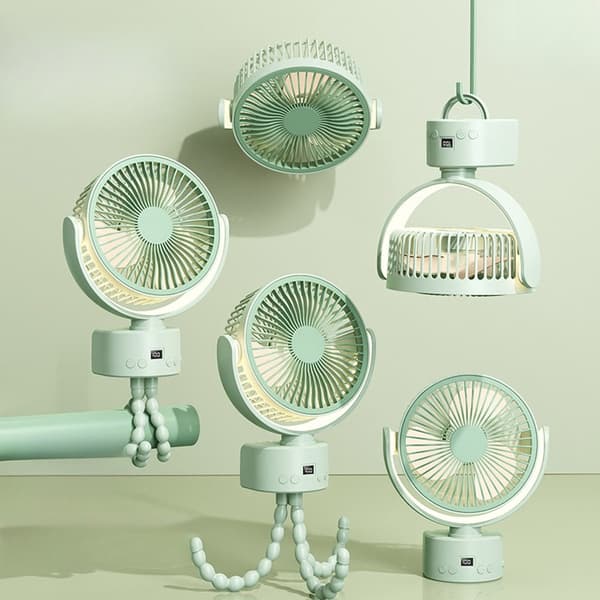 Blæksprutte Cirkulerende Køleventilator 100 Hastighed Clip-On Oscillerende Ventilator LCD Display Timer Klapvogn Camping Skrivebord Hængende Bærbar Ventilator Green