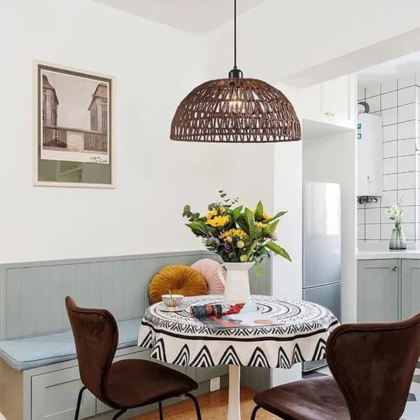 Bohemisk vävd kupolpendellampa - Kaffebrun, kuststil för matsal köksö barnrum entré sovrum - E27 (glödlampa ingår ej) Coffee Excludes light bulb