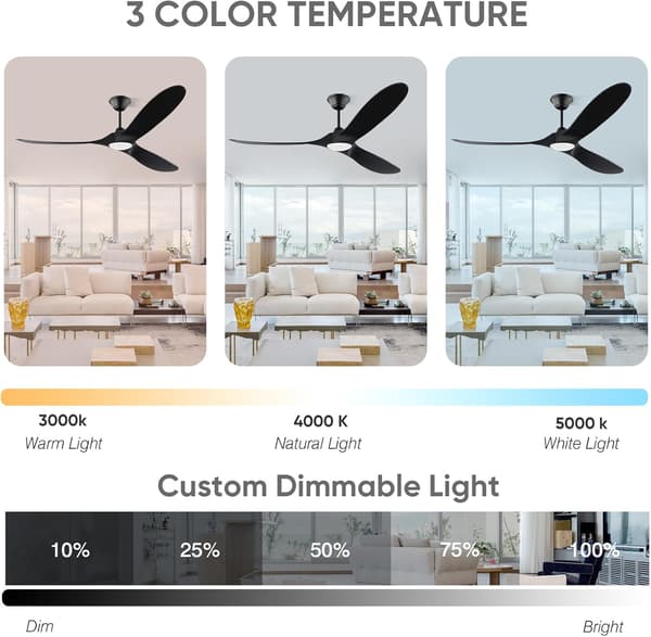 Ceiling Fan with LED Light 3CCT, 6 Speeds and Remote Control, Modern Ceiling Fan for Small Rooms Khaki 107cm