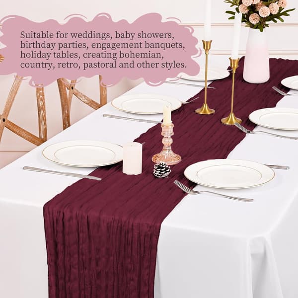 Set med 4 bordslöpare i muslin - Vinröd, 17x108 tum Boho Rustik Stil Wine red