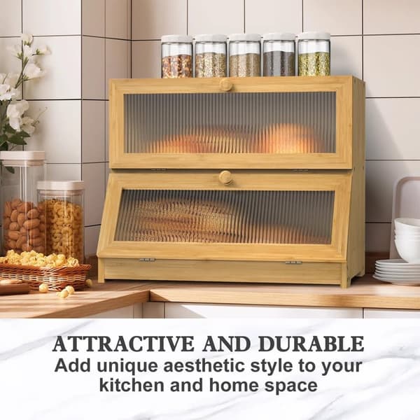 Double Wooden Bread Box for Kitchen Counter - Large Two-Tier Bread Storage with Spacious Design Yellow