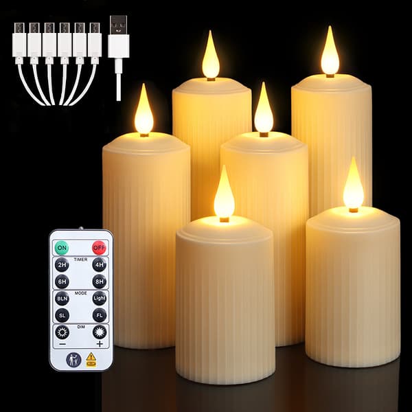 Flameless LED Pillar Candles, Rechargeable with Remote Control and Timer, Classic Design for Christmas and Halloween 6-S+M+L