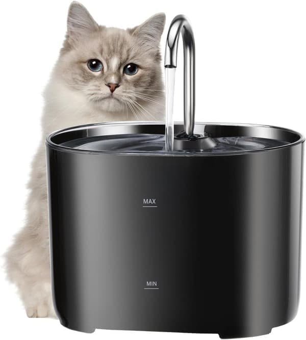 2,2L Vandfontæne til kat og hund, lydløs skål (Med stik og sensor) sort