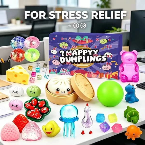 Julekalender 2026 med Squeeze Balls – 24 søde Squishy- og Fidgetlegetøj, Bløde Stressbolde til Børn og Voksne, Julegave og Festgave