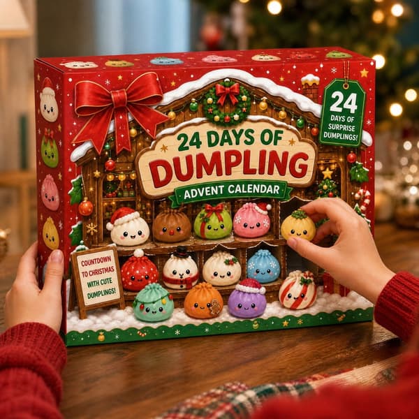 Julekalender 2026 med Squishy Dumplings – 24 Dages Julenedtælling med Søde Mini-overraskelser, Sensorisk Fidgetlegetøj