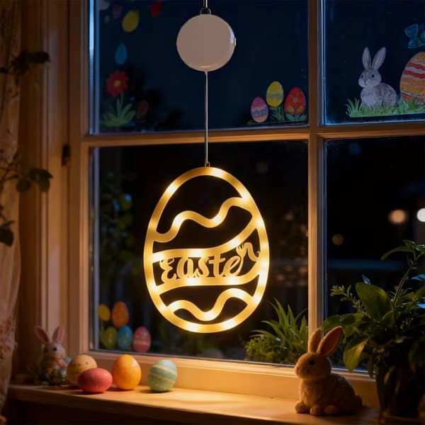 Easter Egg and Rabbit String Lights – Decorative Battery-Operated LED Lights for Indoors, Garden, and Easter Party Warm White Egg