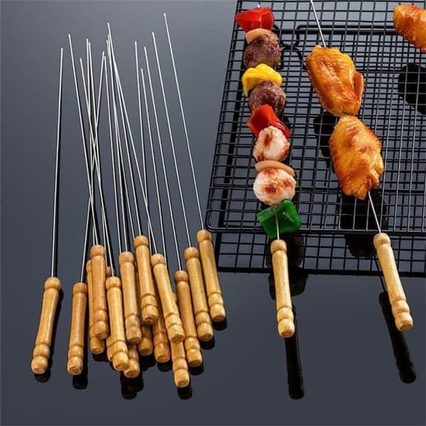 Grillspyd i rustfrit stål 20-pak – Genanvendelige kebabspyd til BBQ, camping og picnic