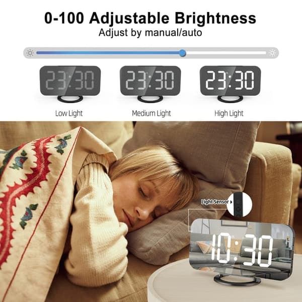 Extra Strong Digital Alarm Clock for Deep Sleepers | With Bed Shaker + Adjustable LED Lighting | Dual Alarm & Snooze Function svart