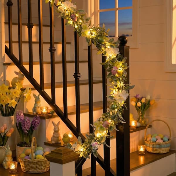 Easter Garland 180cm Easter Garland with Pastel Eggs & Daisy – Artificial Flowers Spring Decoration Easter Decoration Home Wreath