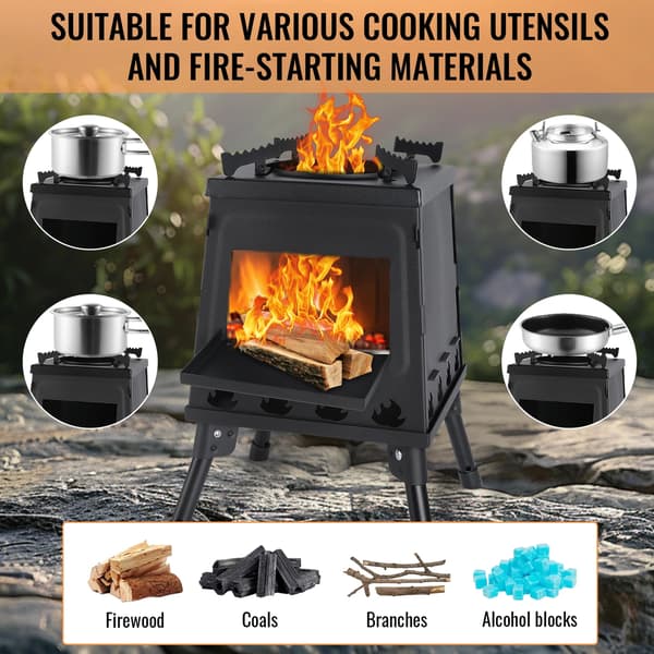 Bärbar hopfällbar vedspis - Utomhus camping eldstad med bärväska och handskar för vandring, backpacking, matlagning