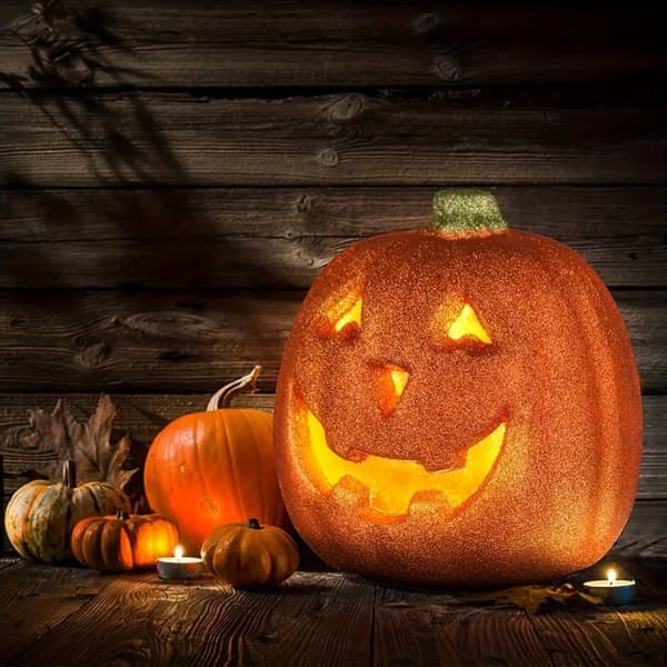 Halloween Dekorationslampe Stor Græskar – Batteridrevet Græskarlygte til Indendørs, Efterår & Fest