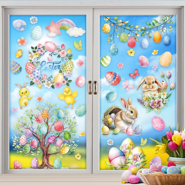 Window Stickers Easter 9 Sheets – Easter Decoration Window Decor with Rabbit, Chick & Egg for Kids' Room & Home F15