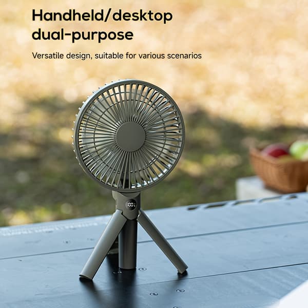 Bærbar campingventilator med stativ, USB genopladelig, flere hastigheder, stor luftstrøm, lav støj White