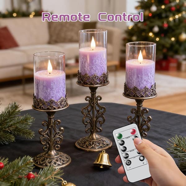 3-pack Flameless LED Candles with Remote Control, Timer, and Realistic Flickering Flame for Halloween, Christmas, and Table Decoration Purple