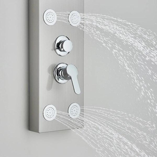 Komplett duschsystem i borstad nickel - Vattenfall, massagejets, väggmonterad - Silver Silver Silver