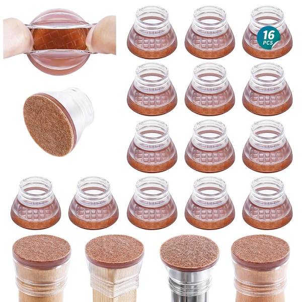 Tysta Stolsbensskydd i Silikon & Filt – För Sneda och Raka Ben, Golvskydd (16/32-pack) transparent S