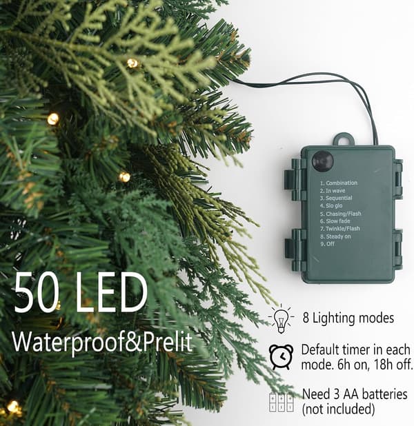 Christmas Wreath 40/50 cm with LED Lights and Cypress Branches, Battery-Powered Door Wreath with Timer 40cm